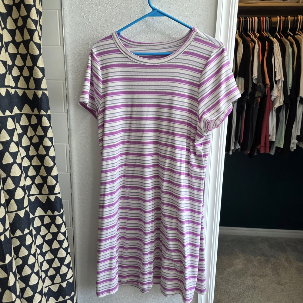 American Eagle Outfitters Striped Mini Dress - Pink and White XXL